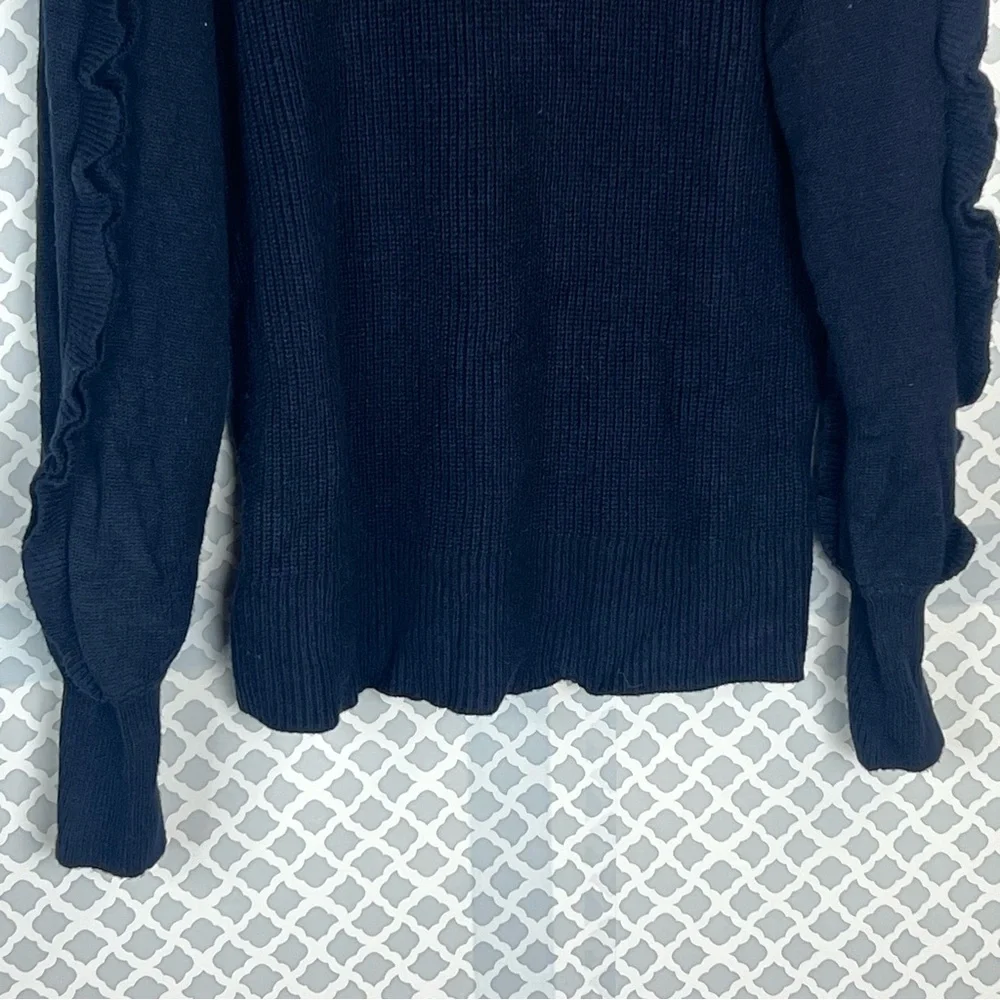 NWT Express Navy V Neck Ruffle Long Sleeve Knot Sweater